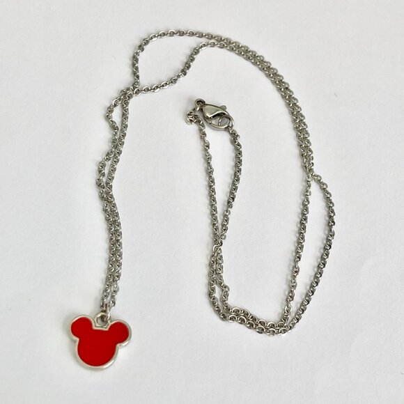 Vintage Disney Mickey Mouse Ears Necklace Icon Charm Red Enamel Disneyana 20" - Picture 9 of 10